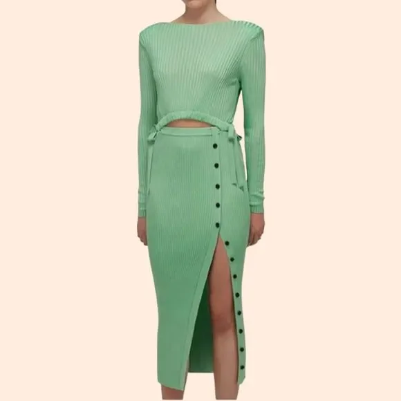 green emerald velvet dress Khaki Bandeau Knit Midi Dress  self-portrait